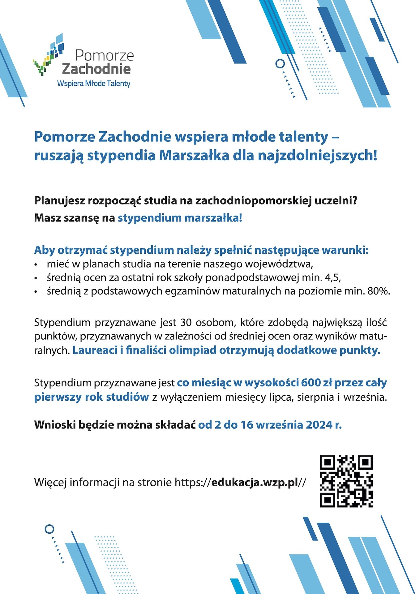 Plakat stypendia Marszałka 2024